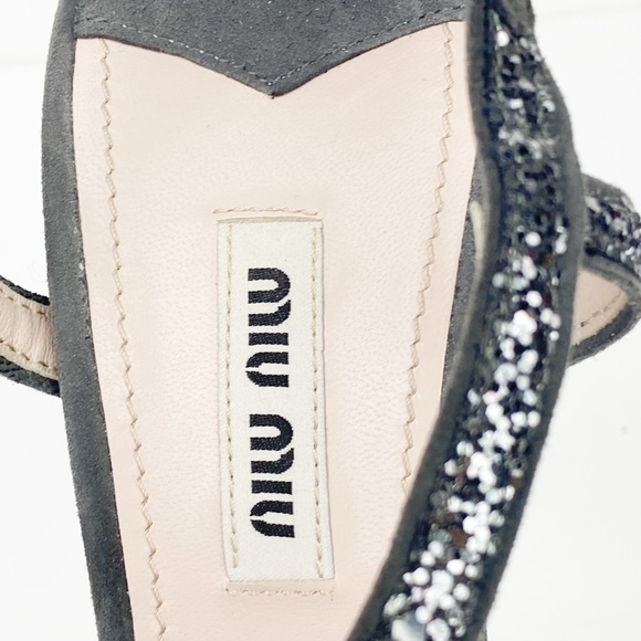 Miu Miu Silver Glitter Strap Sandal Heels / Ardesia / MSRP $956 / Women’s 8.5 - Picture 14 of 16